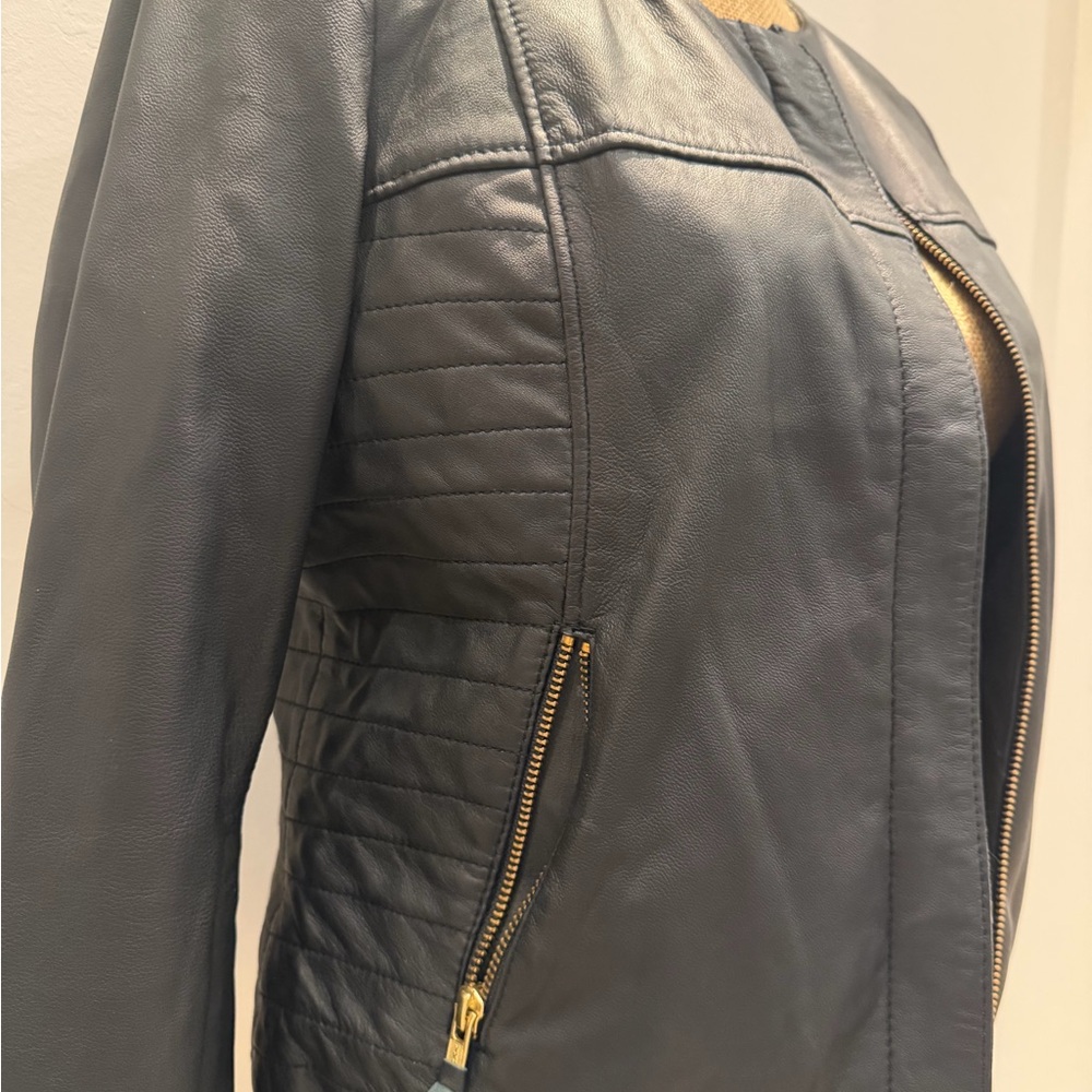 Mango Black Leather Women's Jacket - Picture 4 of 6